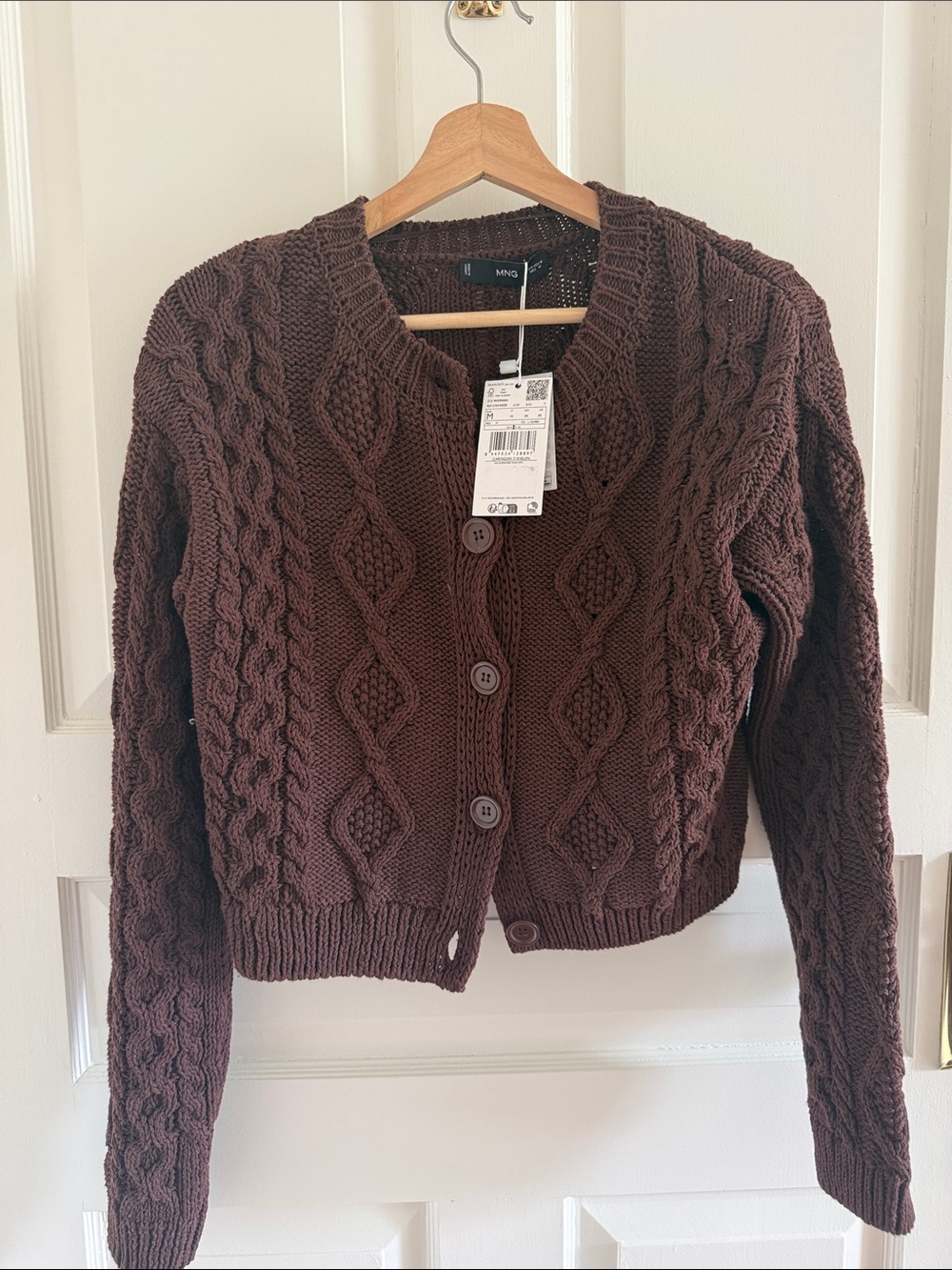Mango Brown Cable-Knit Button Cardigan